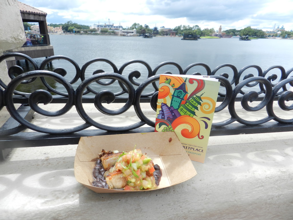 Brazil Marketplace: Crispy Pork Belly with Black Beans, Onions, Avocado & Cilantro Epcot Food and Wine Festival Menu. Keep reading to learn about the best food at Epcot Food and Wine Festival! Photo copyright ThemeParkHipster.