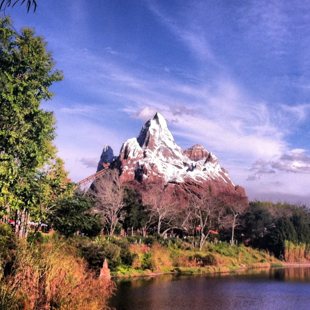Expedition Everest at Disney's Animal Kingdom with roller coaster going into the mountain. One of the fastest rides at Disney World.