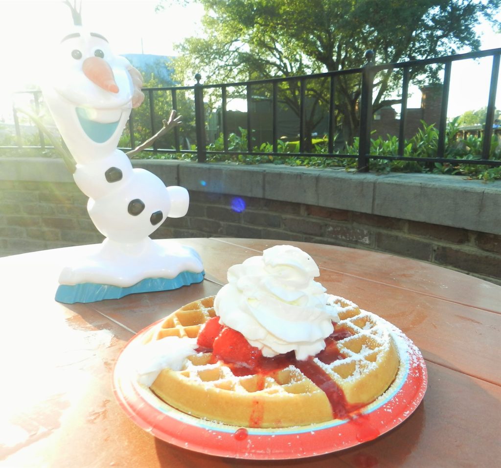 Disney Dining Plan with Olaf dessert treat and waffles.