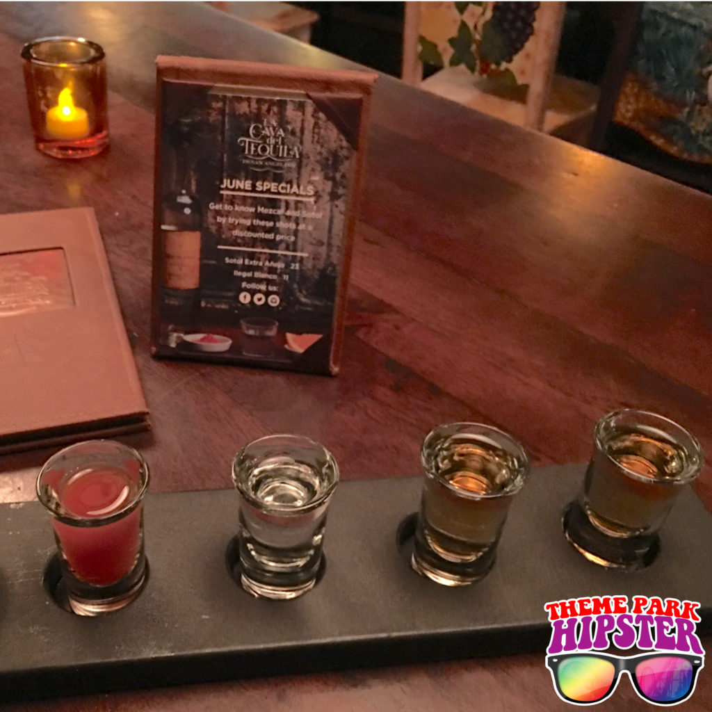 Tequila Flight in Mexico Pavilion at Epcot. One of the best drinks at Epcot for Drinking Around the World.