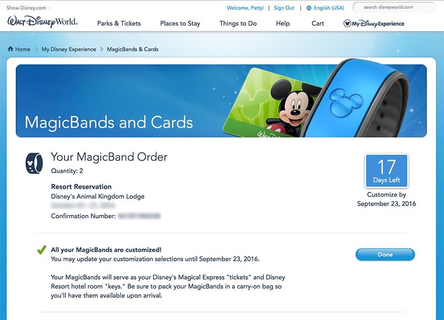 Your Magic Band colors customization options online at MyDisneyExperience.com.