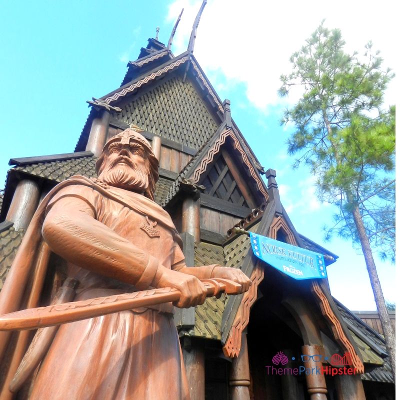Stave Church with Viking in Norway Epcot. Keep reading to know what to do in every country in the Epcot Pavilions of World Showcase.