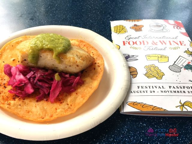 Pacifico True Striped Bass Tostada Coastal Eats Epcot Food and Wine. Keep reading to get the best Epcot Food and Wine Festival Tips!