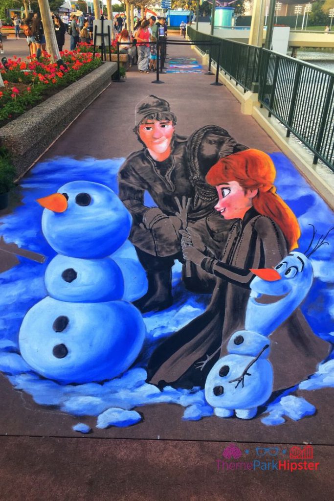 Epcot Festival of the Arts 3D Art Chalk of Frozen Characters. One of the best Epcot Festivals at Disney World!
