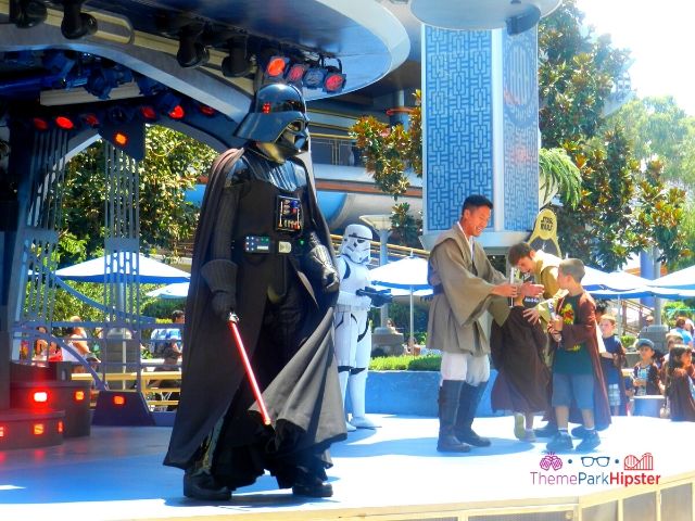 Disneyland Darth Vader on Stage. Keep reading to get the best days to go to Disneyland and Disney California Adventure and how to use the Disneyland Crowd Calendar.