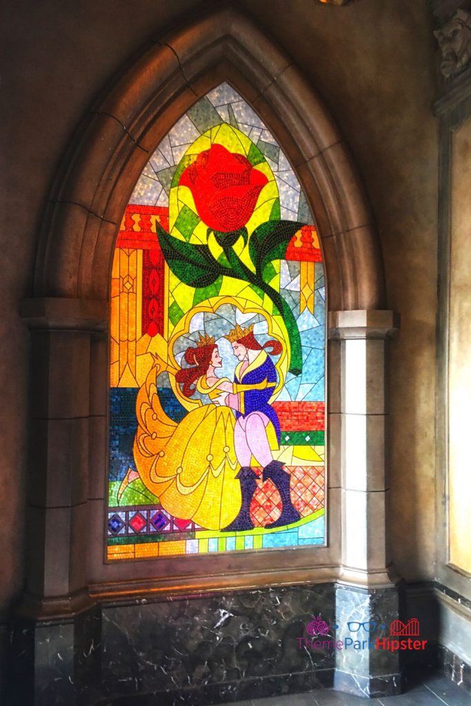 Be Our Guest Restaurant Belle and Prince Mural Window Stain. How many days at Disney World do you need? At least 4.