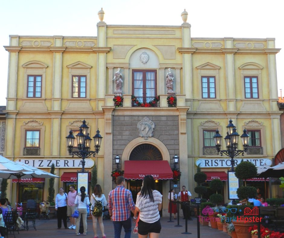 Epcot Italy Pavilion Via Napoli Pizzeria Ristorante Entrance. One of the Best Restaurants at Disney World.