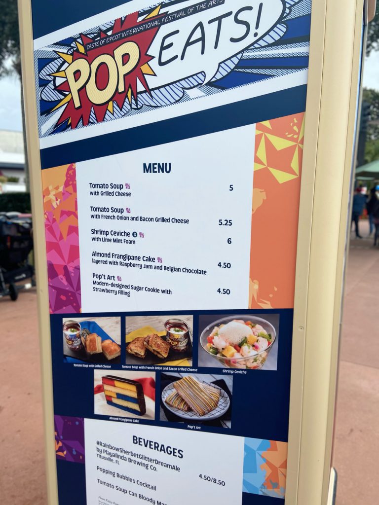 Pop Eats Menu at Epcot Festival of the Arts. Keep reading for the best food at Epcot Festival of the Arts.