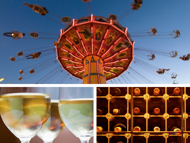 Wine with Barefoot Riesling Wine with amusement park ride.