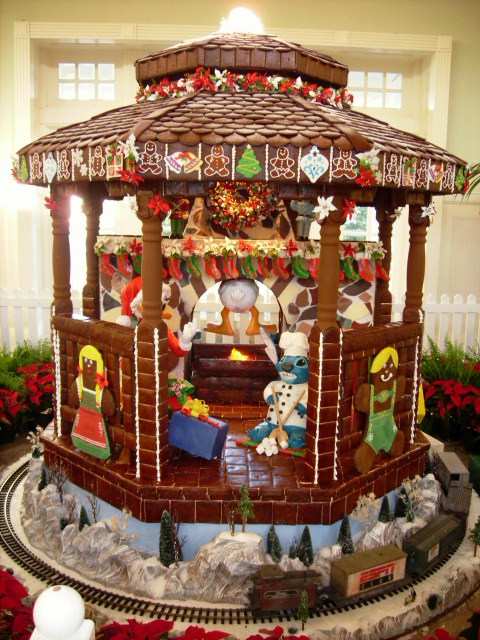 Christmas at Disney's BoardWalk Inn ginger bread house with stitch on fireplace