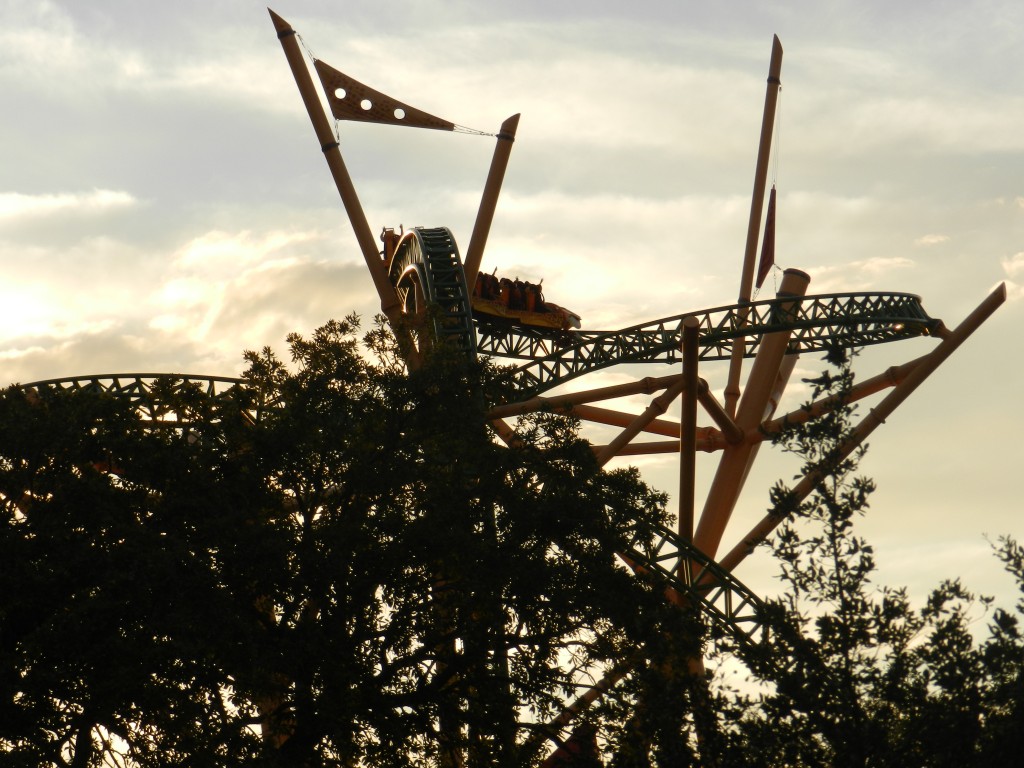 Howl-O-Scream ride Cheetah Hunt Busch Gardens roller coaster at night