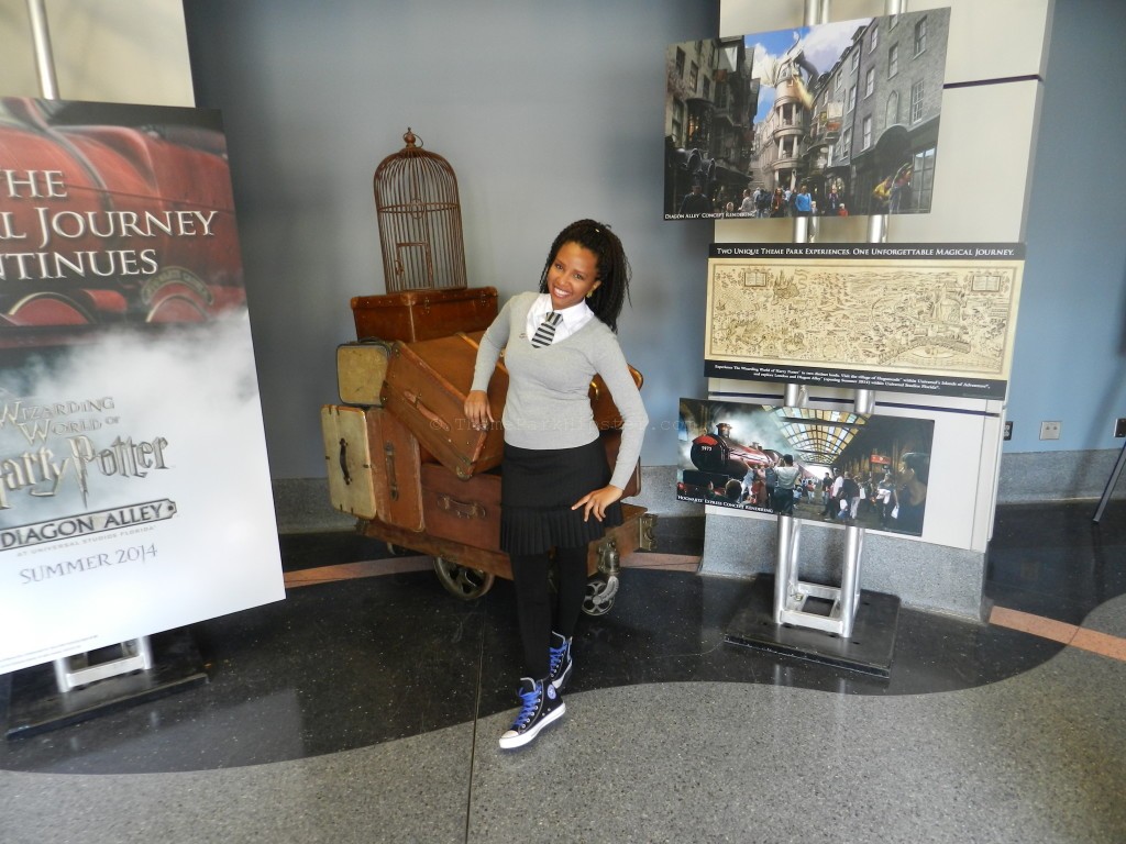 Ravenclaw in the lobby with luggage stacked at A Celebration of Harry Potter Universal Studios.