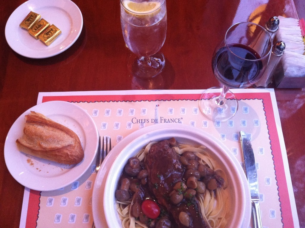 Les Chefs de France Epcot Beef Short Rib Pasta braised in Cabernet with pearl onions and mushrooms. Photo copyright ThemeParkHipster