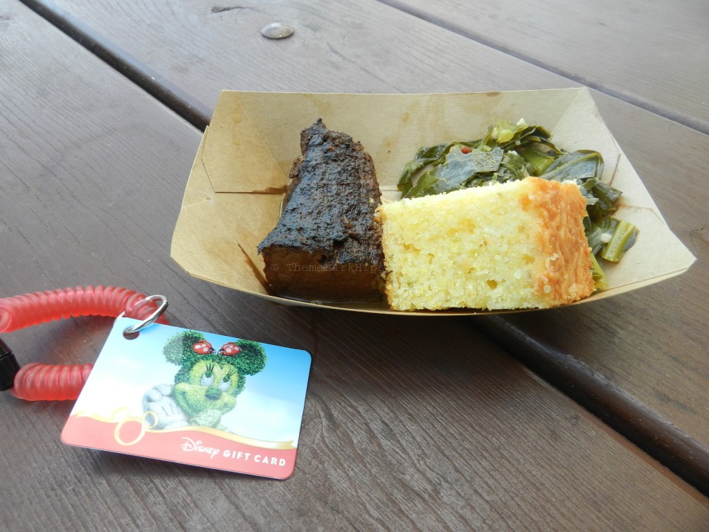 Festival Wristlet Smoked Beef Brisket with Collard Greens and Jalapeno Corn Bread Gluten. Keep reading to get the best Epcot Food and Wine Festival Tips!