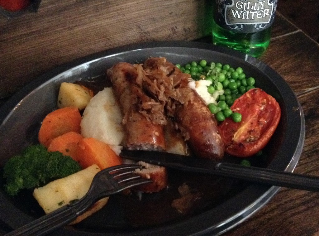 Diagon Alley: Bangers and Mash at Leaky Cauldron Harry Potter food.