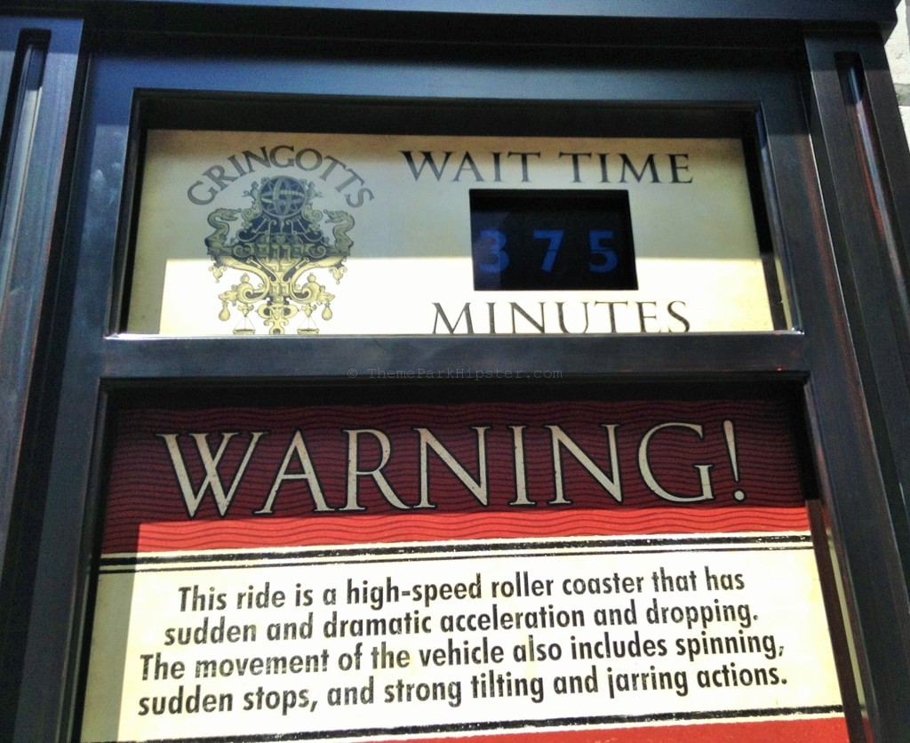 Diagon Alley Grand opening day Harry Potter and the Escape from Gringotts ride wait time.