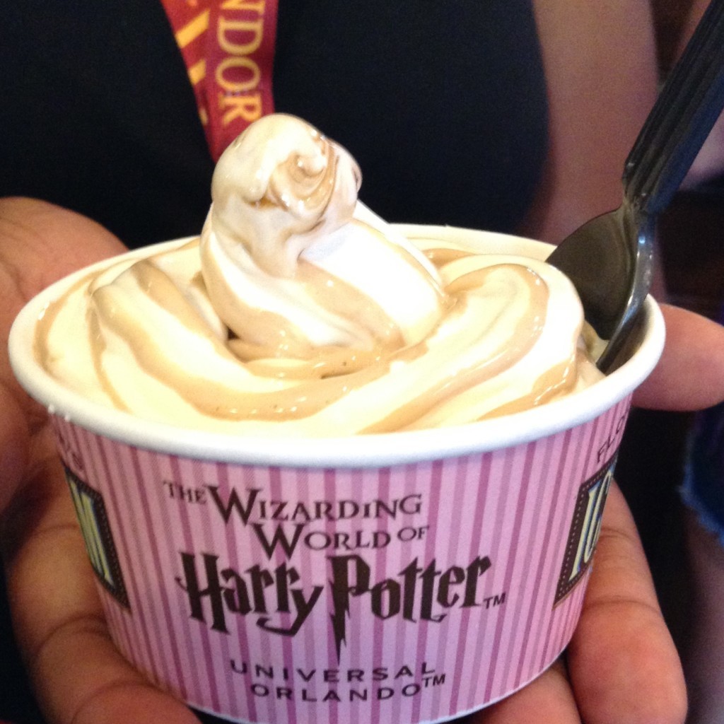 Butterbeer Ice Cream at Diagon Alley Universal Orlando at The Wizarding World of Harry Potter in Universal Studios.