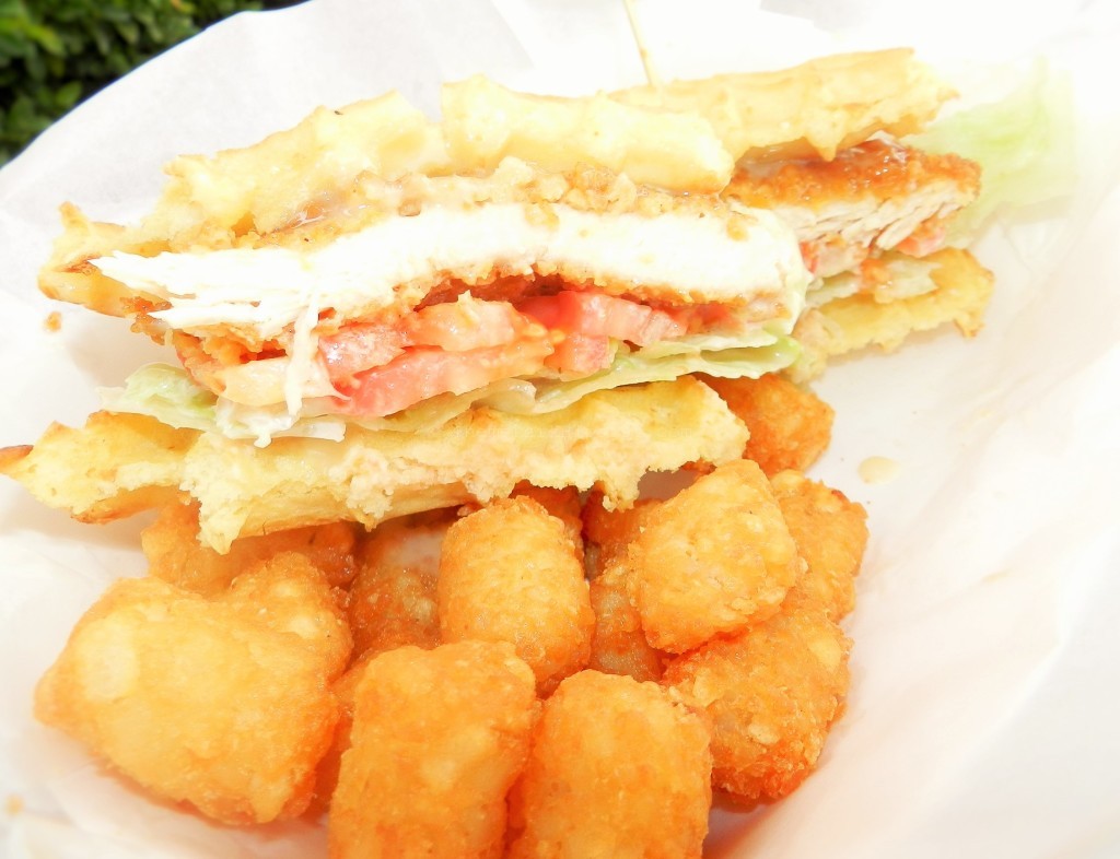 Mouthwatering Chicken and Waffle Sandwich at Cletus' Chicken Shack. Copyright ThemeParkHipster. Keep reading to get the top 5 best restaurants at Universal Studios Orlando.