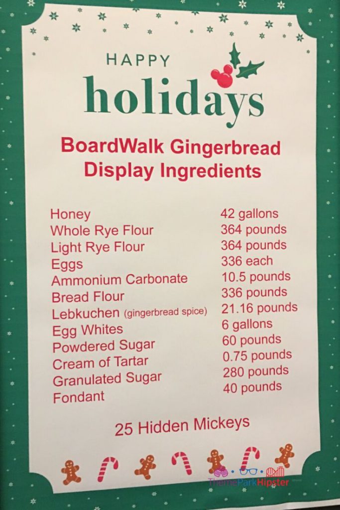 BoardWalk Gingerbread Toon ingrediënten bij Walt Disney World Honey Flour Eggs Sugar Fondant.