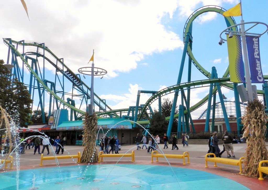 The Raptor blue and green roller coaster at Cedar Point