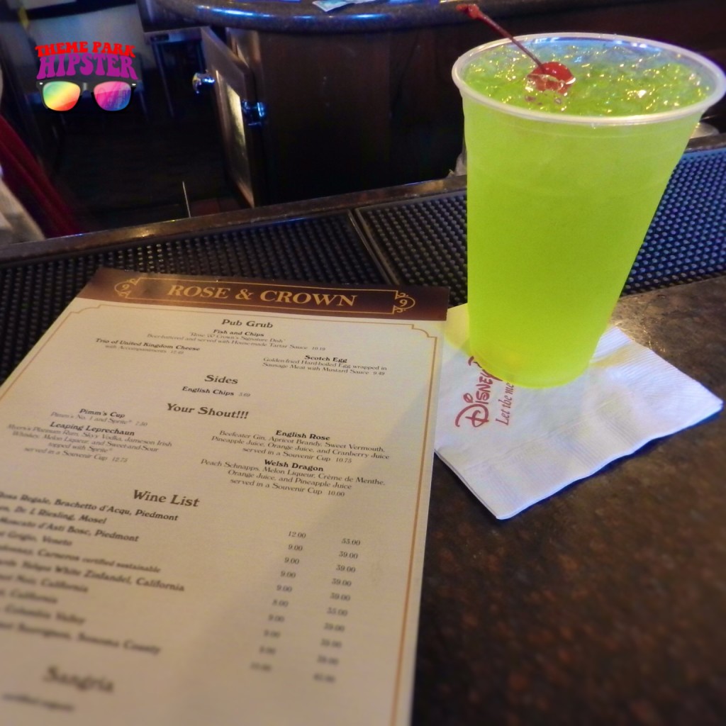 Green Leaping Leprechaun at Rose & Crown, Epcot. Keep reading to learn about the best lounges and bars at Disney World.