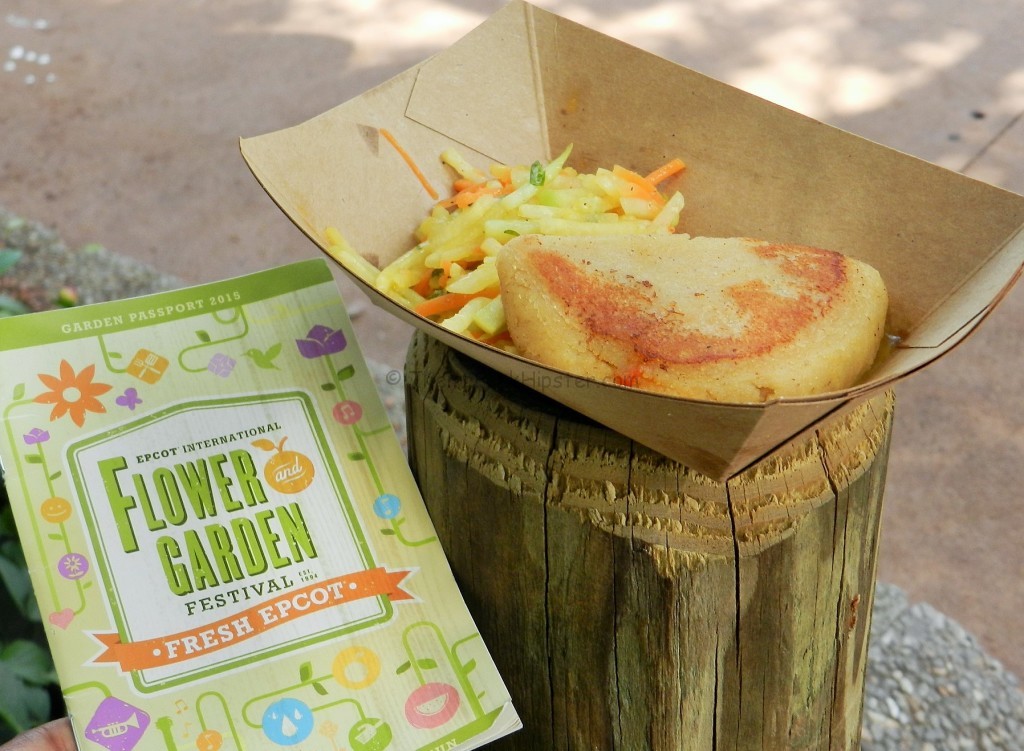 Epcot Flower and Garden Festival Menu White Corn Arepa with Braised Beef and Chayote Slaw