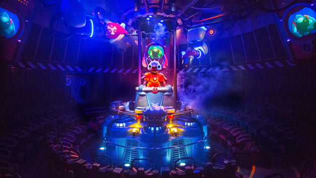 Stitch's great escape attraction auditorium seating in the Magic Kingdom.