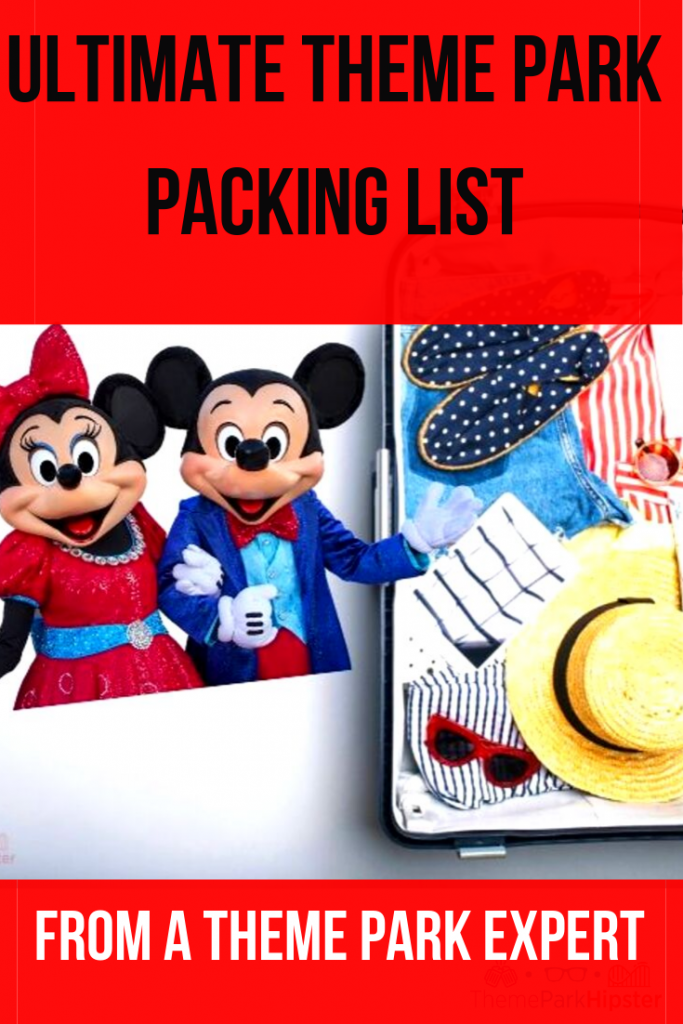 Utimate theme park packing list with Mickey and Minnie Mouse.