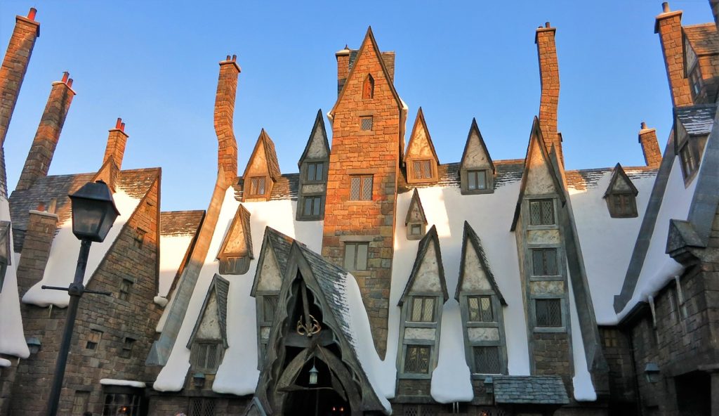 Wizarding World of Harry Potter Hogsmeade the Three Broomsticks Entrance where you can get Butterbeer at Universal