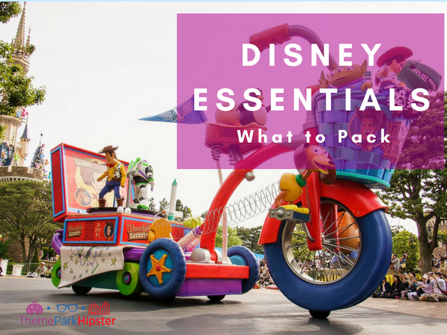 What to pack for disney with large Toy Story big wheel in Disney parade.