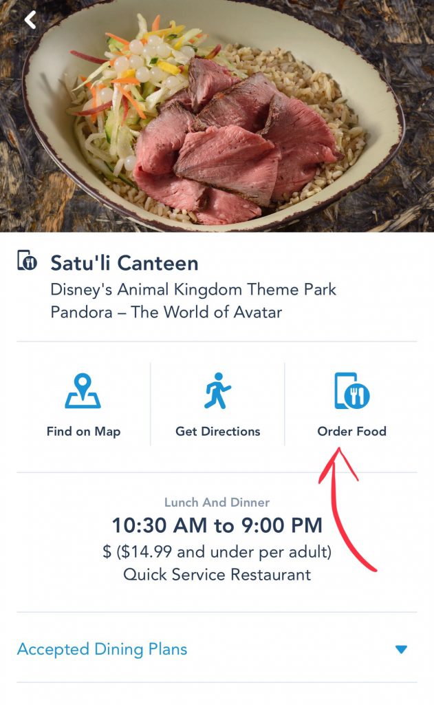 Disney World Mobile Ordering Step