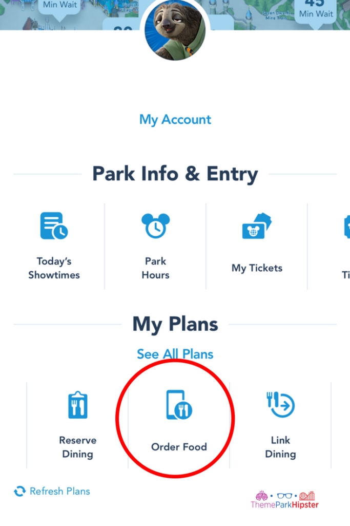 Disney mobile ordering step 2 on Disney app.