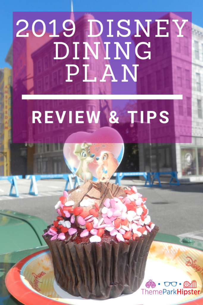 2019 Disney Dining Plan with red and white cupcake of Lady and the Tramp