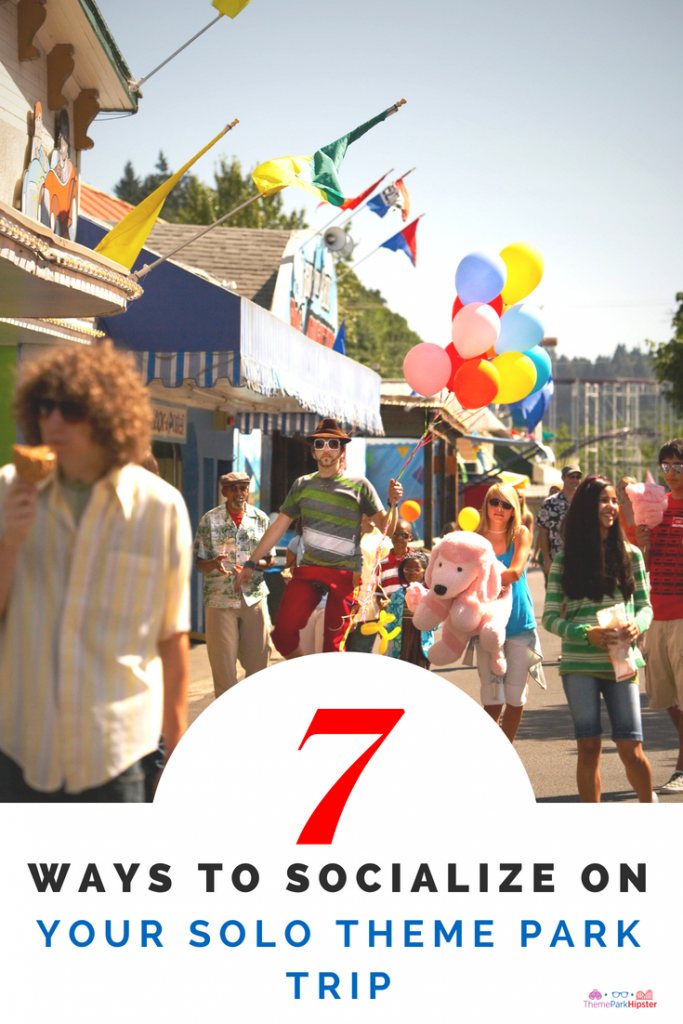 How to socialize on solo trip for theme parks with color amusement park balloons.