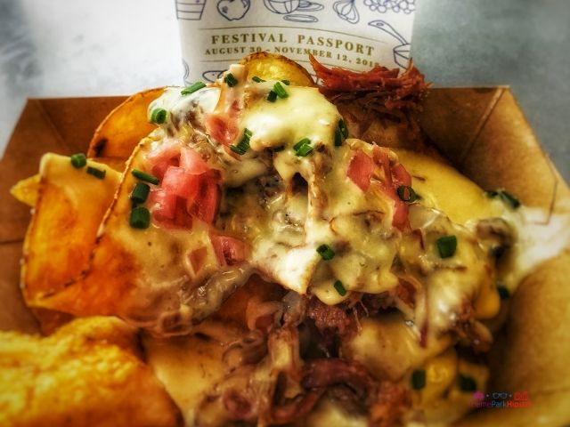 Smoked Corned Beef with Crispy Potatoes, Cheese Curds, Pickled Onions and Beer-Cheese Fondue Epcot Food and Wine Flavor From Fire