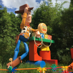 Woody in front of Toy Story Land.