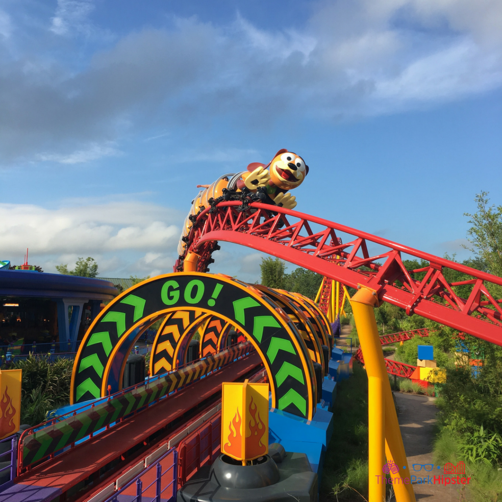 Red Slinky Dog Dash roller coaster at Toy Story Land Disney World.