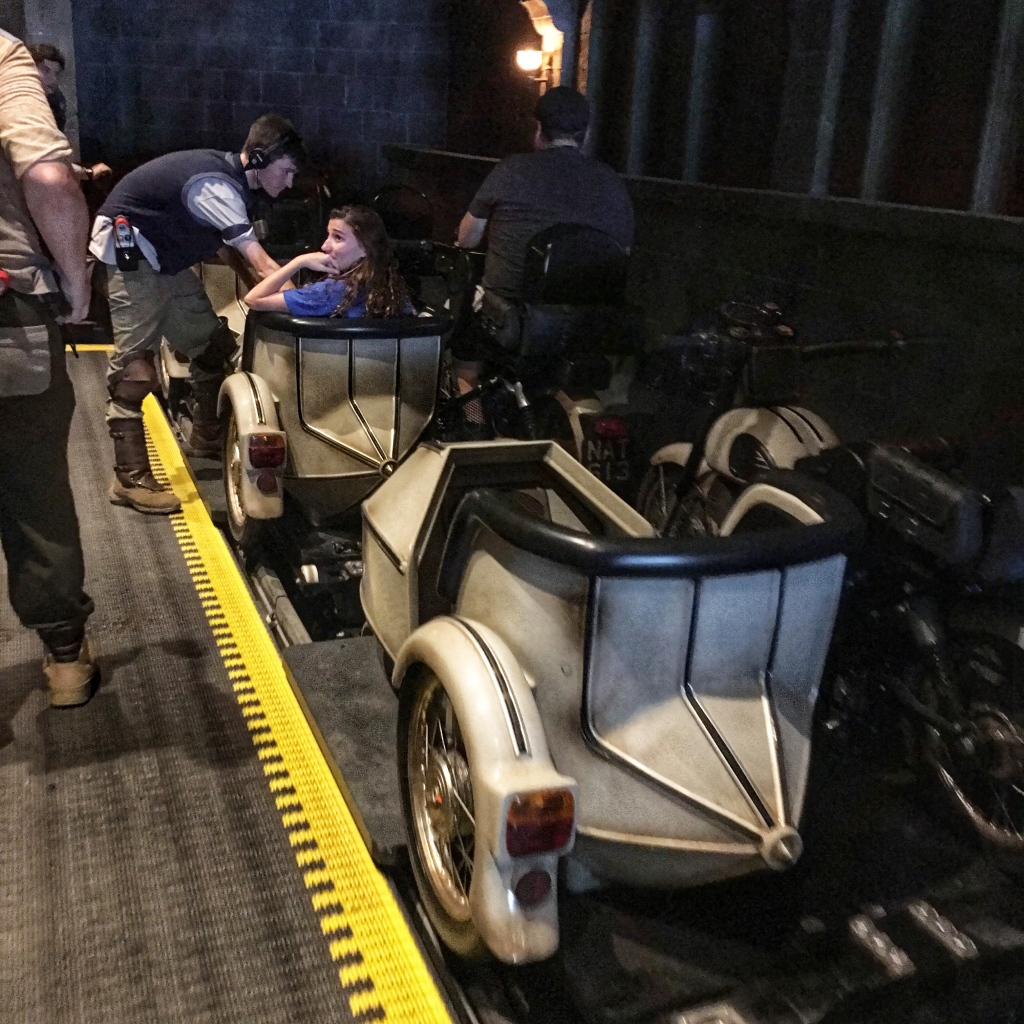 Hagrid roller coaster loading zone. Wizarding World of Harry Potter. Sirius motorbike. Photo copyright ThemeParkHipster.