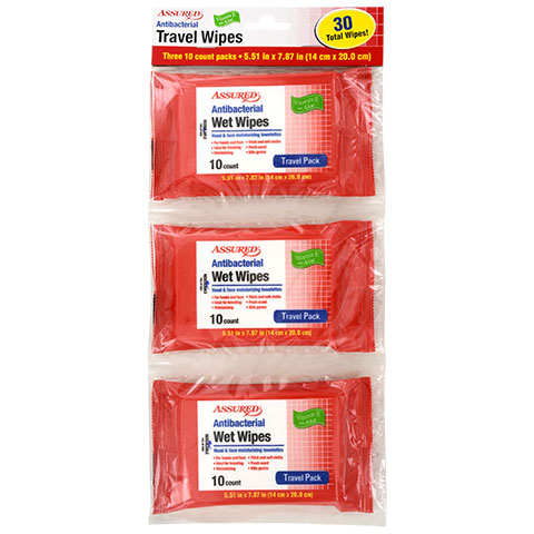Antibacterial wet wipes in red package you could buy for your next Walt Disney World vacation from Dollar Tree. Disney Dollar Tree Packing List 