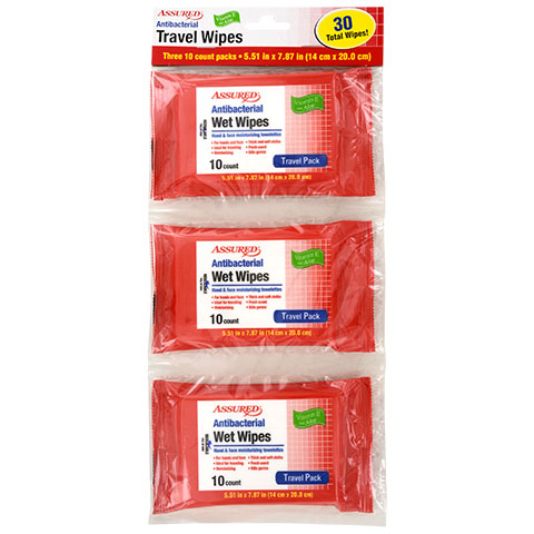Antibacterial wet wipes in red package you could buy for your next Walt Disney World vacation from Dollar Tree. Disney Dollar Tree Packing List