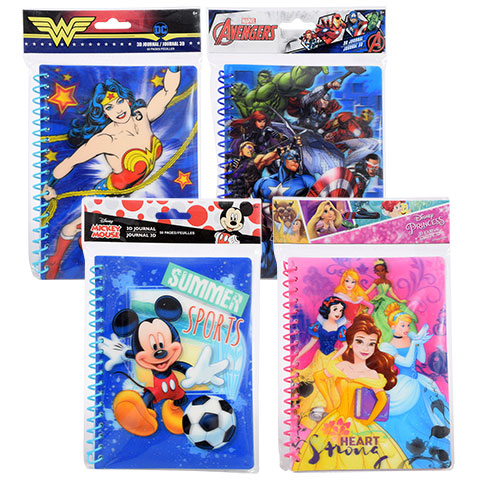 Blue and pink colored Avengers and Disney princess autograph journals at Dollar Tree store.