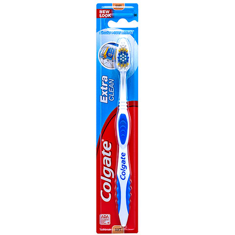 Extra clean Colgate toothbrush with blue and white covering you could buy for your next Walt Disney World vacation from Dollar Tree.