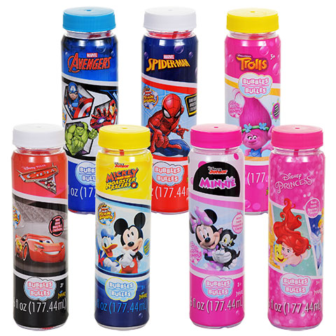 Blue and pink Avengers, Spiderman, and Disney bubbles you could buy for your next Walt Disney World vacation from Dollar Tree.