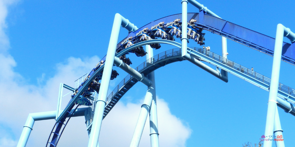 Manta at SeaWorld blue aqua marine roller coaster. Keep reading to get the best rides at SeaWorld Orlando.