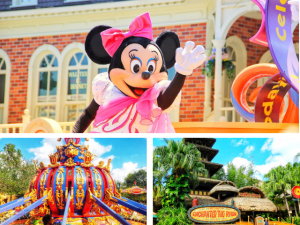 Magic Kingdom Secrets at Walt Disney World with Minnie Mouse atop parade float on Main Street USA