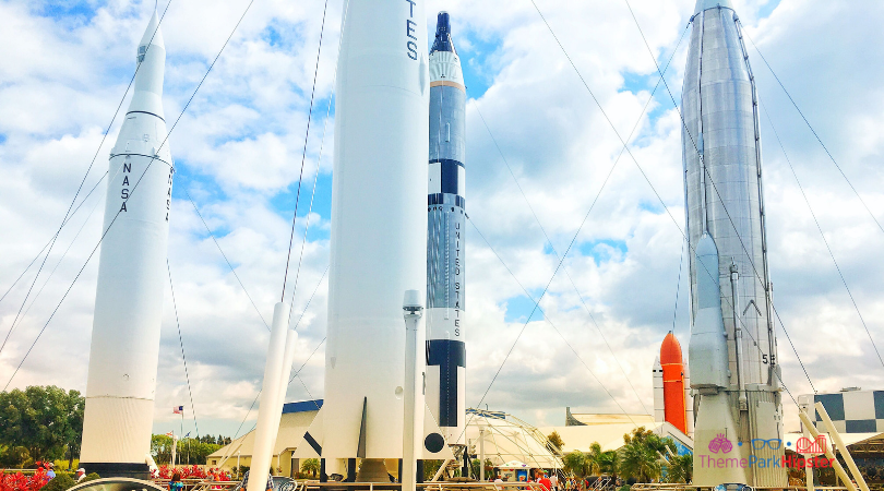Kennedy Space Center Rocket Garden. Keep reading to know where to find cheap tickets for theme parks in Florida.