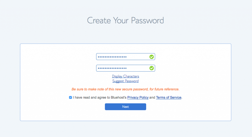 Choose a Bluehost password