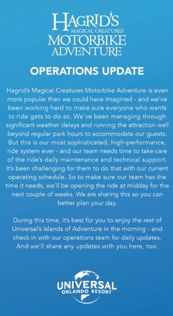 Hagrid ride technical issues from Universal Orlando. Keep reading to get the full guide to Hagrid's Magical Creatures Motorbike Adventure.