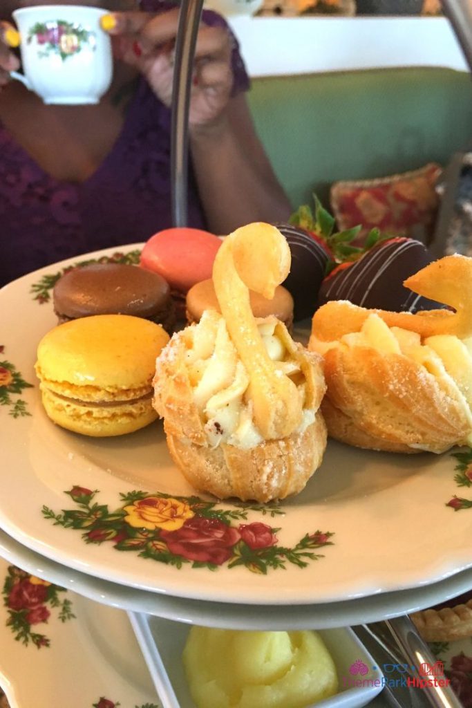 Afternoon Tea Disney World Food Chocolate Strawberries, Macaroon, Puff Swan Pastry