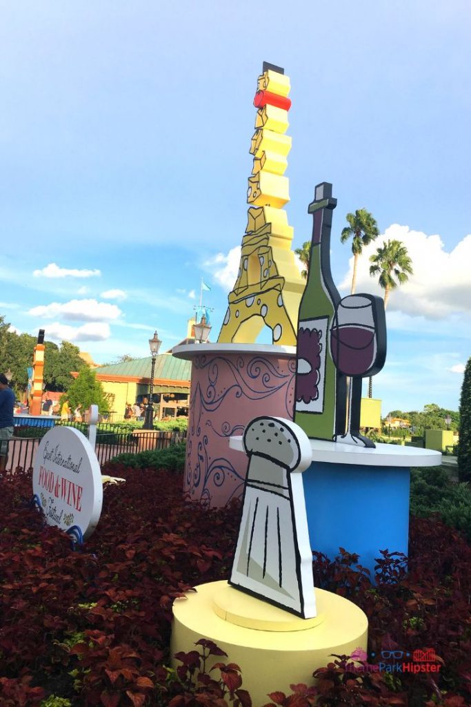 Epcot Essen und Wein Festival mit bunten Video um Festival Zeichen.
